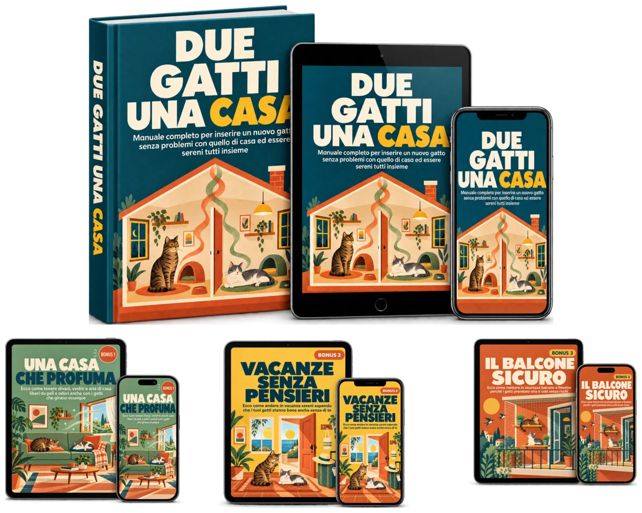 La guida Due Gatti, Una Casa con i tre bonus su libro, tablet e telefono